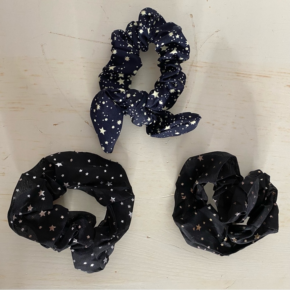 Scrunchies Black Metallic Stars Bundle of 3